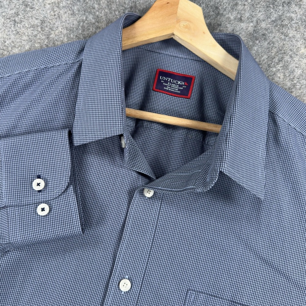 UNTUCKit Cruz WF Shirt Mens XL Blue Check Wrinkle Free Slim Fit Long Sleeve